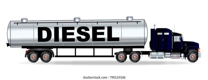 The front end of a large diesel fuel oil truck over a white background