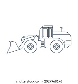 Front End Loader outline vector illustration. Digging industrial car contour design element. 