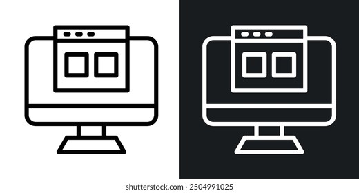 Front end vector icon set black and white filled and outlined style.