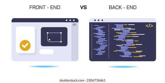 Desarrollo front-end frente a back-end. UI UX vs programación. formación de programación y secuencias de comandos. desarrollador front-end frente a programador back-end. Desarrollo de aplicaciones y software. 