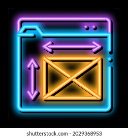 front end web design sizes neon light sign vector. Glowing bright icon front end web design sizes sign. transparent symbol illustration