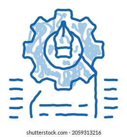 vector de icono de esbozo de diseño y trabajo frontal. Señal de diseño y trabajo de la parte delantera de la línea de doodle azul dibujada a mano. ilustración de símbolo aislado