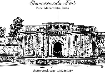 Entrada delantera del fuerte de Shaniwarwada, Pune, Maharashtra, India