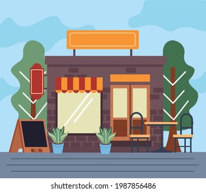 front facade restaurant building icon