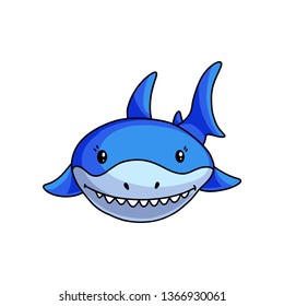 Front face of blue shark that shows white teeths