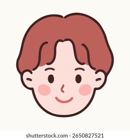 Face frontal de um homem com cabelo castanho ondulado - ilustração vetorial