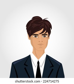 Front face portrait avatar office employee in business costume  - vector