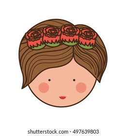 front face woman and crown of roses in hair
