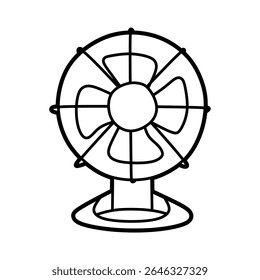 front facing fan image black and white line art