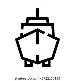 Vorne nach vorn minimalistische Linienart eines Schiffes auf Wellen, schwarz-weißes Umrisssymbol für Seeverkehr, Schifffahrt, Fracht, Seereisen und maritime Dienste für Web und App