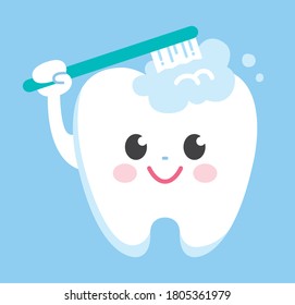 Front facing tooth character brushing itself. Easily editable vector art.