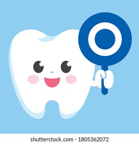 Front facing tooth character holding correct answer sign. Easily editable vector art.
