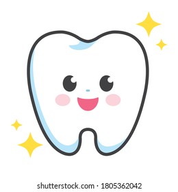 Front facing tooth character shining with a smile. Easily editable vector art.
