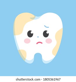 Front facing troubled tooth character that looks dirty. Easily editable vector art.