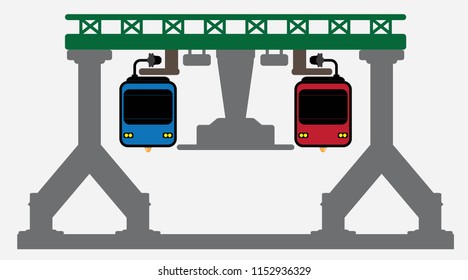 Front Flat DeSign of Suspension railway Vector and Illustration