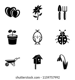 Front garden icons set. Simple set of 9 front garden vector icons for web isolated on white background