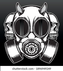 Front gas mask with skull. Premium vector