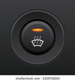 Front glass heating button. Car dashboard black element. Vector 3d illustration