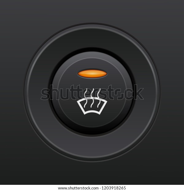 Front glass heating button. Car dashboard\
black element. Vector 3d\
illustration