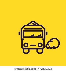 Front heavy lorry icon. Flat line truck front pictogram with exhaust on yellow background. For delivery services, maps, navigation and city-oriented apps.