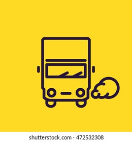 Front Heavy Truck Icon. Moving Van.Flat Line Lorry Front Pictogram With Exhaust On Yellow Background. For Delivery Services, Maps, Navigation And City-oriented Apps.