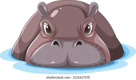 Front of hippopotamus face in the water illustration