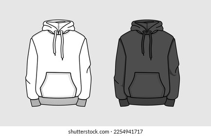 front hoodie jacket blank white and black vector illustration