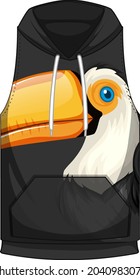 Front of hoodie sleeveless with toucan pattern illustration