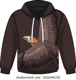 Front of hoodie sweater with hawk pattern illustration