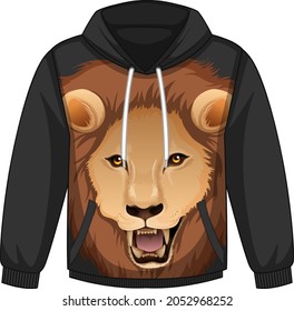 Front of hoodie sweater with lion pattern illustration