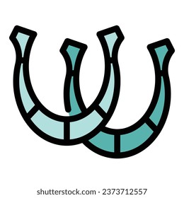 Vector de contorno de icono de herradura delantera. Carrera de caballos. Derby apuesta a color plano
