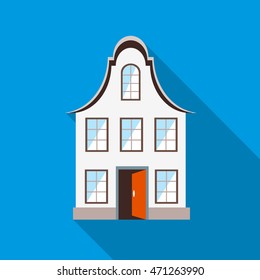 Front of house icon in flat style with long shadow