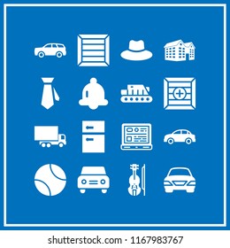 front icon. 16 front vector set. package, laptop, tank and violin icons for web and design about front theme