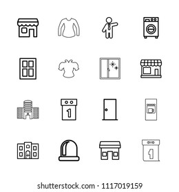 Front icon. collection of 16 front outline icons such as store, door, window, businessman, washing machine on sale, hospital building. editable front icons for web and mobile.