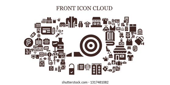 front icon set. 93 filled front icons.  Simple modern icons about  - Blower, Vest, Jacket, Tshirt, Shop, Traffic light, Newspaper, Doorknob, Contract, Tank top, Watering can, Wine bottle