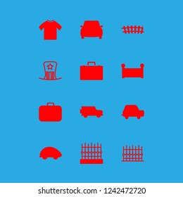 front icon set about fence, hat, car and case bag vector set