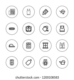 Front icon set. collection of 16 outline front icons with baseball cap, basketball jersey, brackets, cutting board, jacket, newspaper, personal computer icons.