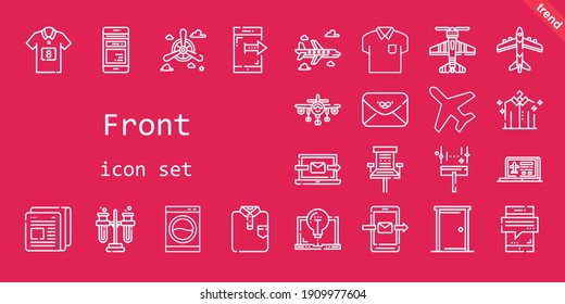 front icon set. line icon style. front related icons such as newspaper, washing machine, plane, door, office chair, smartphone, propeller, laptop, envelope, football jersey, shirt, wiper