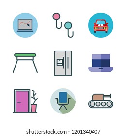 front icon set. vector set about door, laptop, car and fridge icons set.