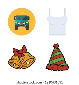 front icon set. vector set about bell, shirt, hat and car icons set.