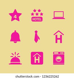 front icon. front vector icons set hotel sign, bell, laptop and hotel five stars