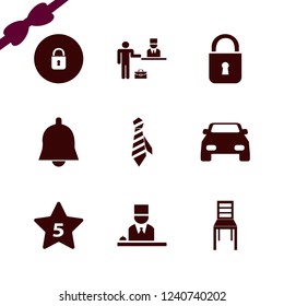 front icon. front vector icons set tie, lock, hotel reception and hotel five stars