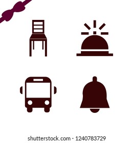 front icon. front vector icons set school bus, bell and chair