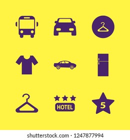 front icon. front vector icons set car, t shirt, hotel five stars and hotel three stars