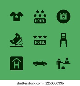 front icon. front vector icons set chair, washer, hotel three stars and car accident