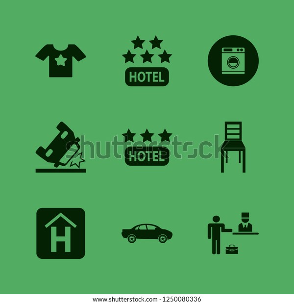 front icon. front vector icons set chair,\
washer, hotel three stars and car\
accident