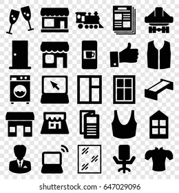 Front icons set. set of 25 front filled icons such as garden bench, vending machine, store, door, window, sport bra, blouse, sleeveless shirt, news, locomotive