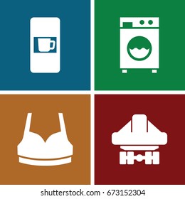 Front icons set. set of 4 front filled icons such as vending machine, sport bra, cargo plane