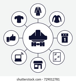Front icons set. set of 9 front filled icons such as window, blouse, cargo plane back view, laptop, jacket, thumb up, store