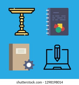 front icons set with laptop, livingroom and notebook vector set